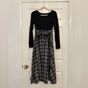 Black and White Plaid Long Sleeve Dress